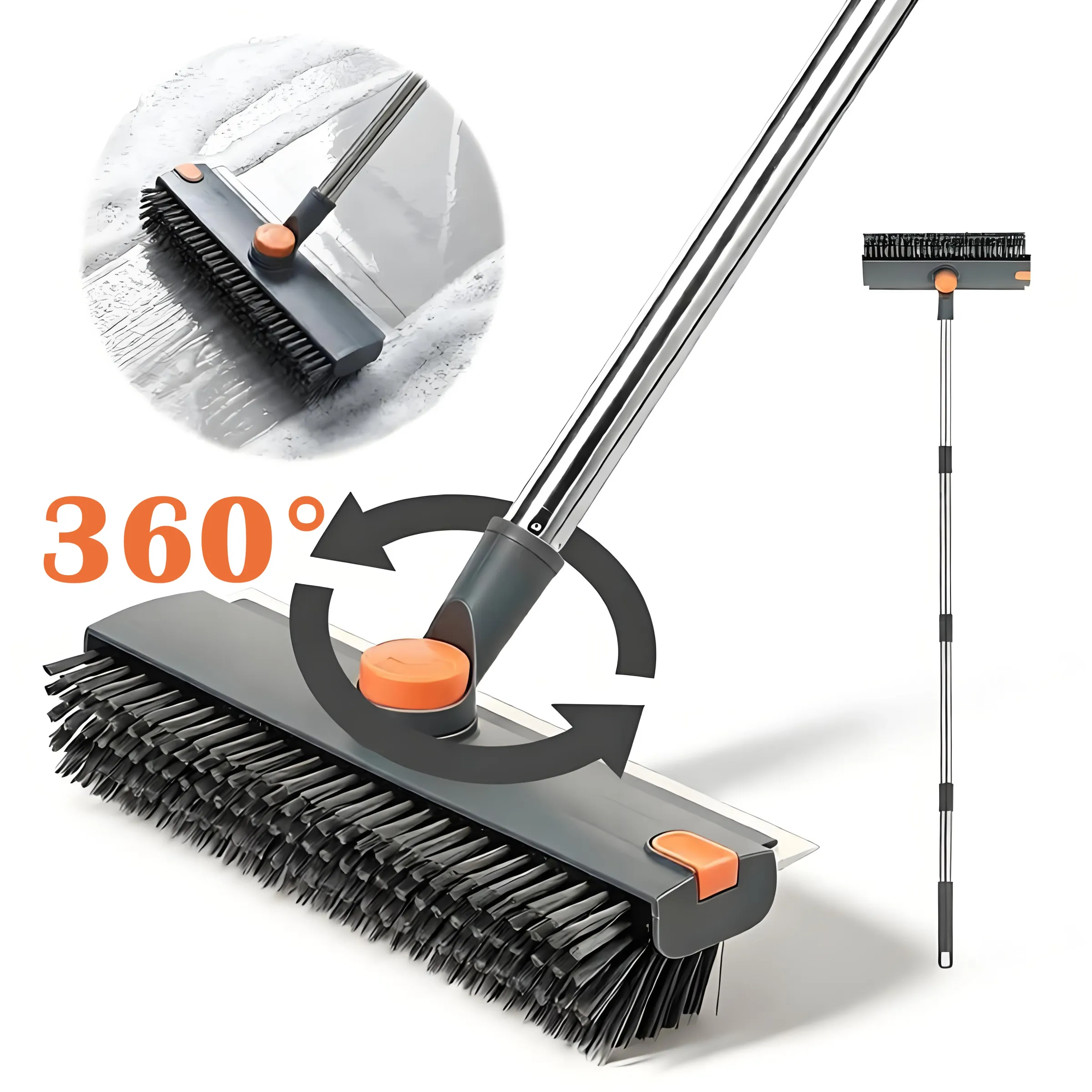 Brosse de nettoyage 3 en 1 à long manche pour baignoire et joints de carrelage, balai de douche avec raclette pour murs et carrelage