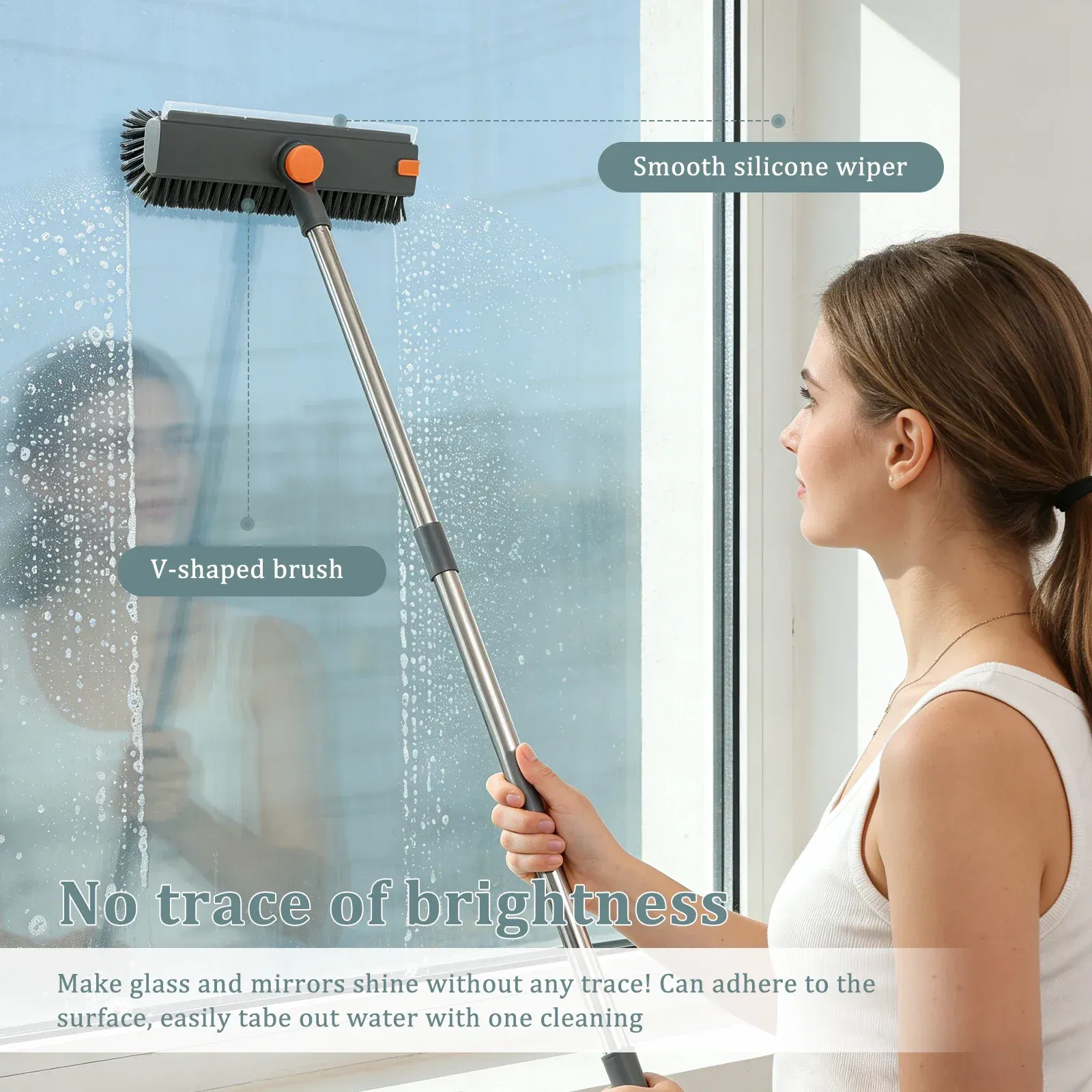 Brosse de nettoyage 3 en 1 à long manche pour baignoire et joints de carrelage, balai de douche avec raclette pour murs et carrelage 4