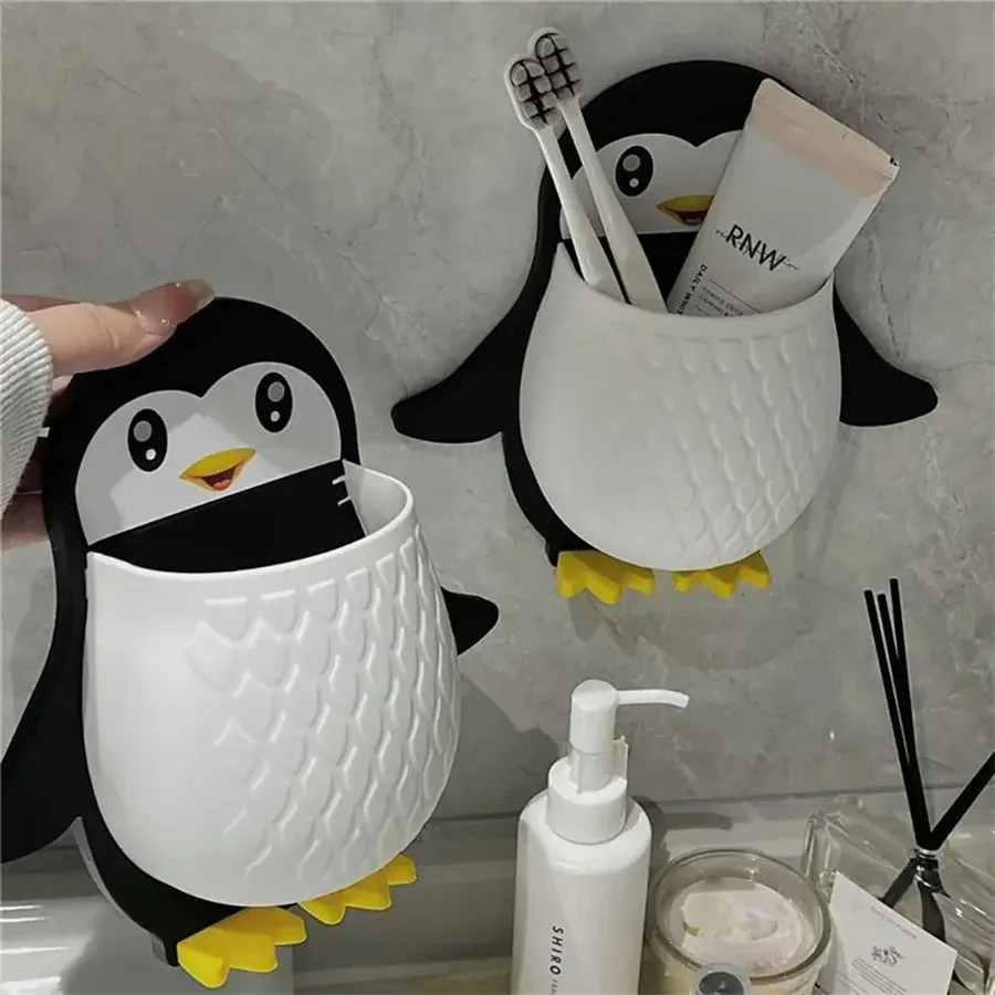 Support mural pour brosse à dents, mignon, dentifrice, tasse buccale, support étanche, sans perceuse, étagère de rangement pour salle de bain, organisateur - Image 1