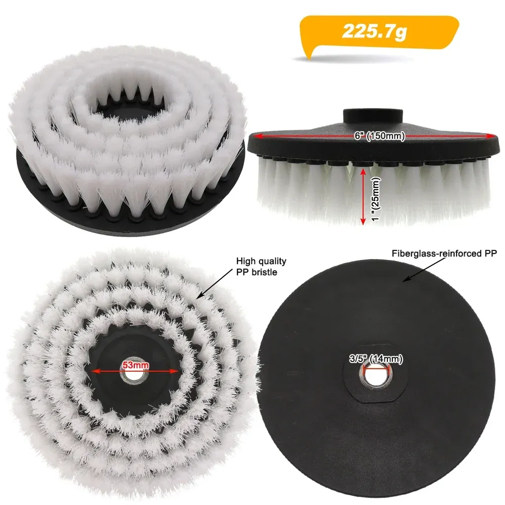Brosse de nettoyage électrique à tête creuse 6 pouces avec adaptateur 4