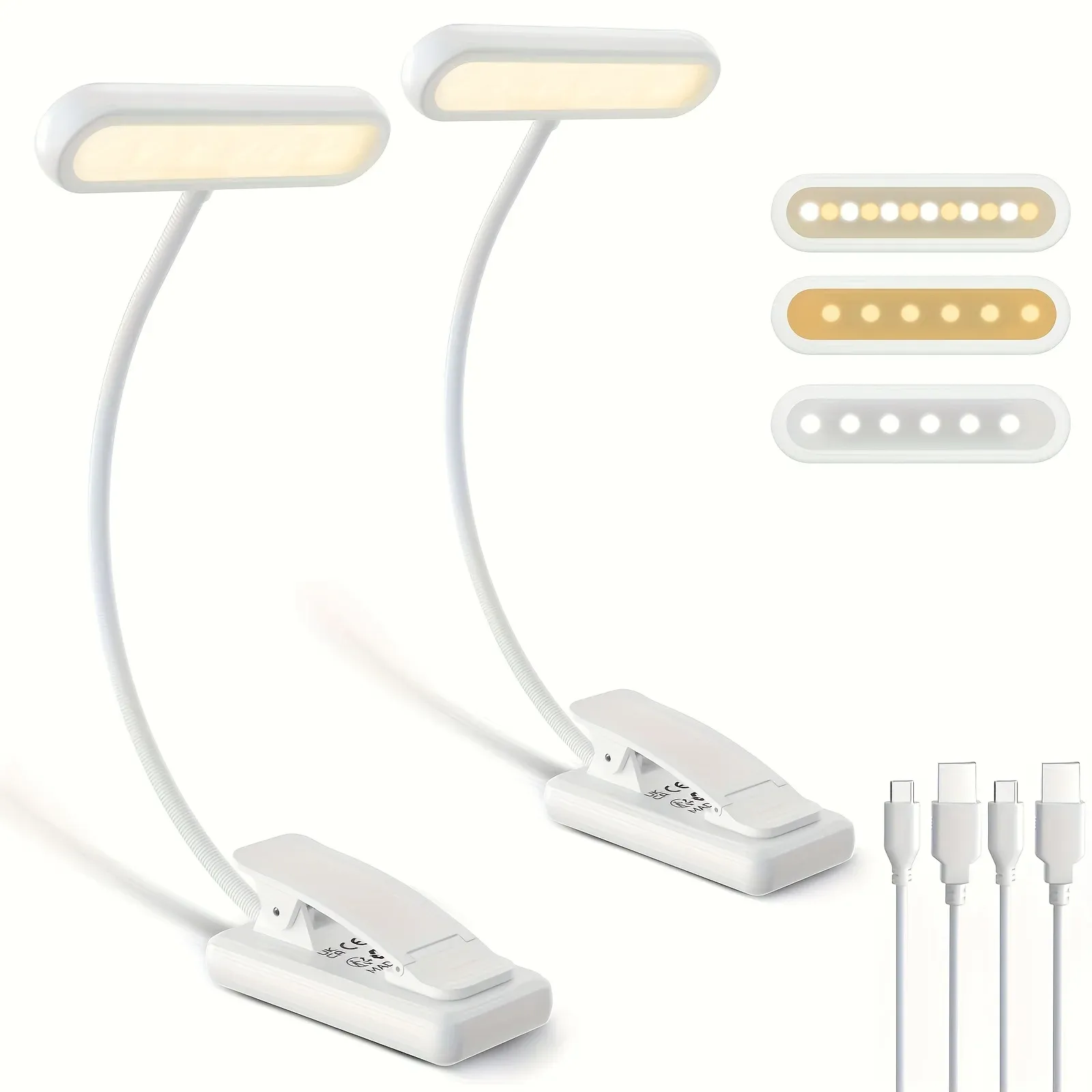 Lampe de lecture LED rechargeable USB, 3 couleurs réglables, avec pince, protection des yeux, veilleuse pour lit et bureau 7