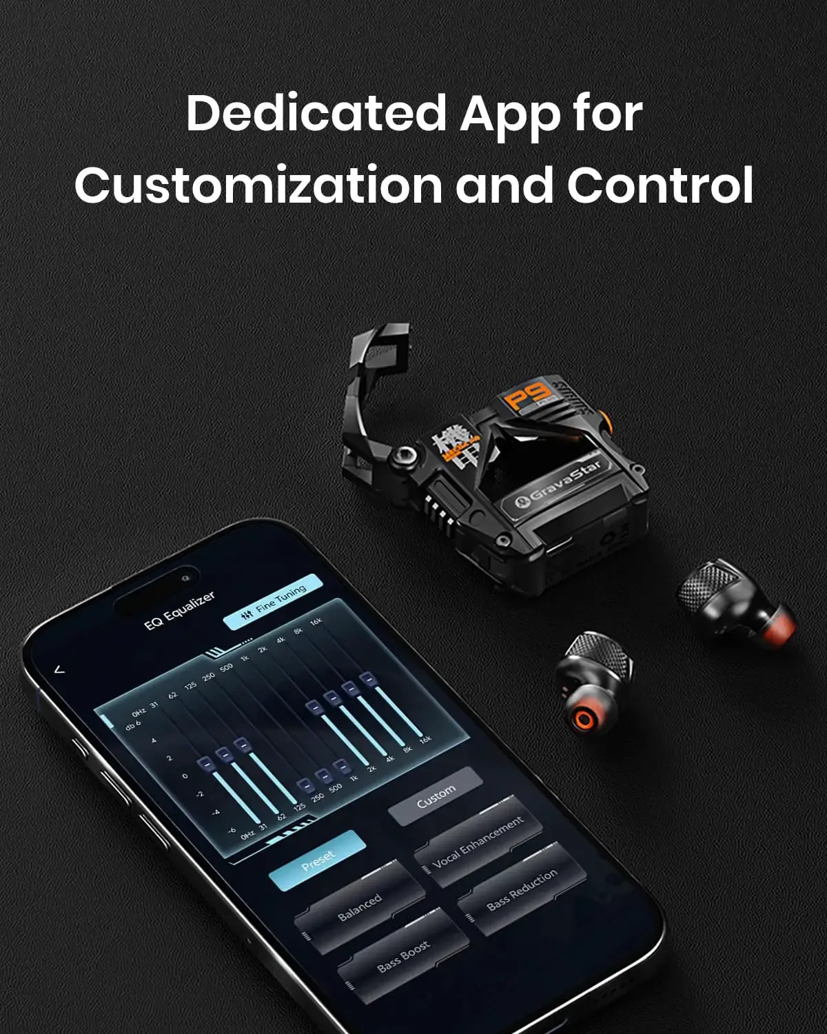 GravaStar Sirius P9 Plus Écouteurs sans fil True Wireless, Bluetooth 5.3, Casque à réduction active du bruit (ANC), autonomie de lecture de 28 heures, ENC Clear 6