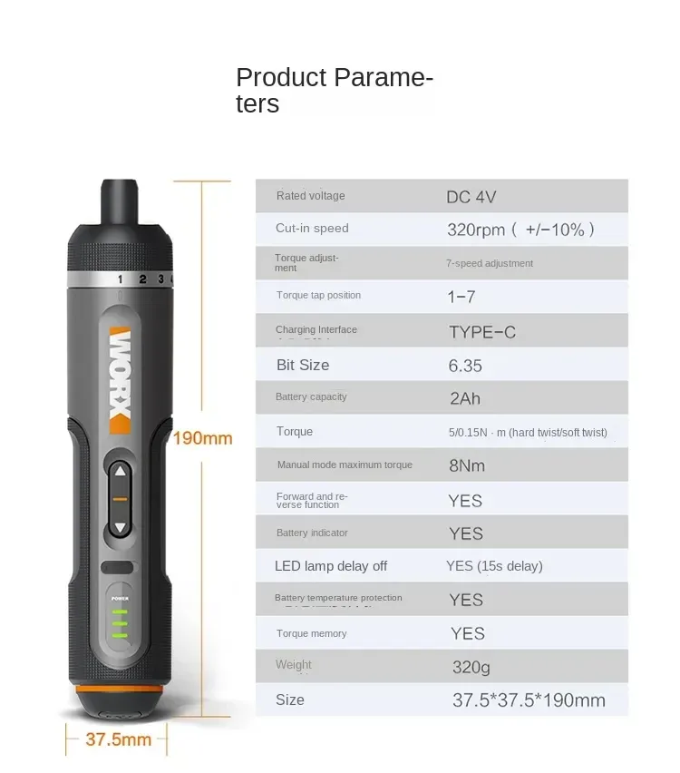 Worx WX242 tournevis électrique finition