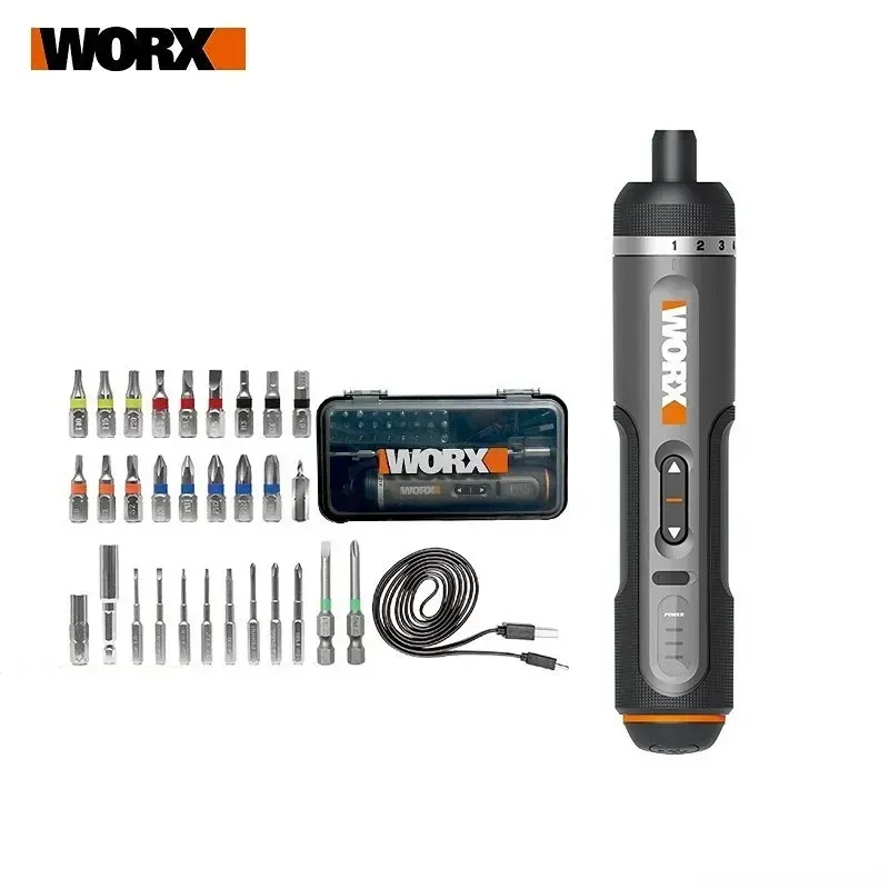 WORX WX242 Jeu de tournevis électrique sans fil 4 V intelligent, rechargeable par USB, avec 30 embouts et mini perceuse 7