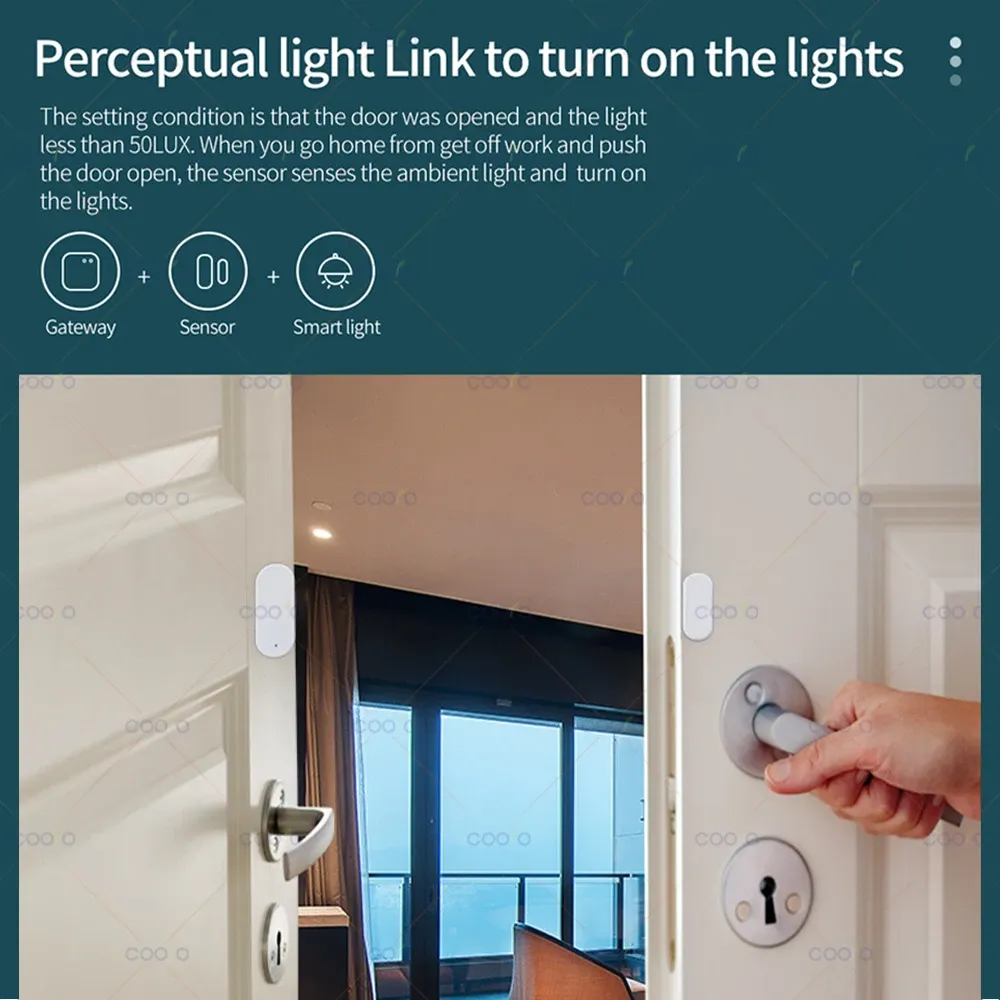 Capteur intelligent ZigBee pour portes et fenêtres avec détection de luminosité et de vibrations, alarme de sécurité domestique en temps réel, compatible Zigbee2MQTT 3