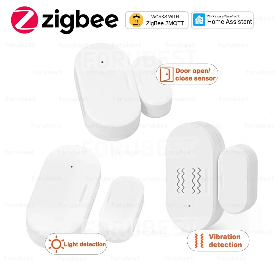 Capteur intelligent ZigBee pour portes et fenêtres avec détection de luminosité et de vibrations, alarme de sécurité domestique en temps réel, compatible Zigbee2MQTT