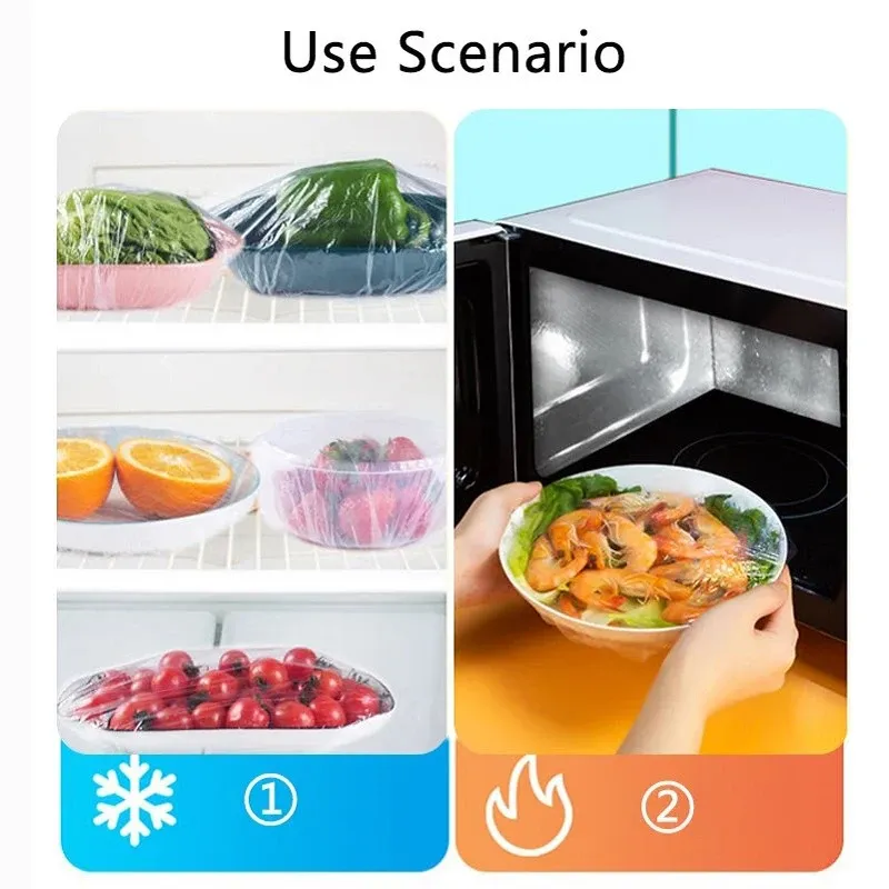 Couvercles alimentaires jetables, lot de 50, film plastique élastique de qualité alimentaire pour fruits et légumes 3