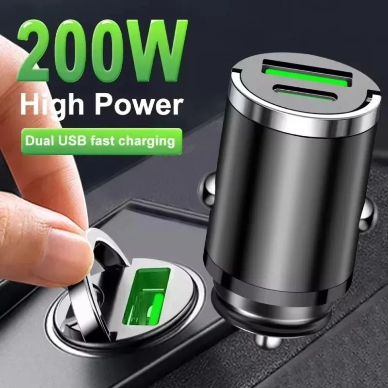 Mini chargeur de voiture 200 W à charge rapide USB-C PD et QC 3.0 pour iPhone, Samsung, Xiaomi et Huawei