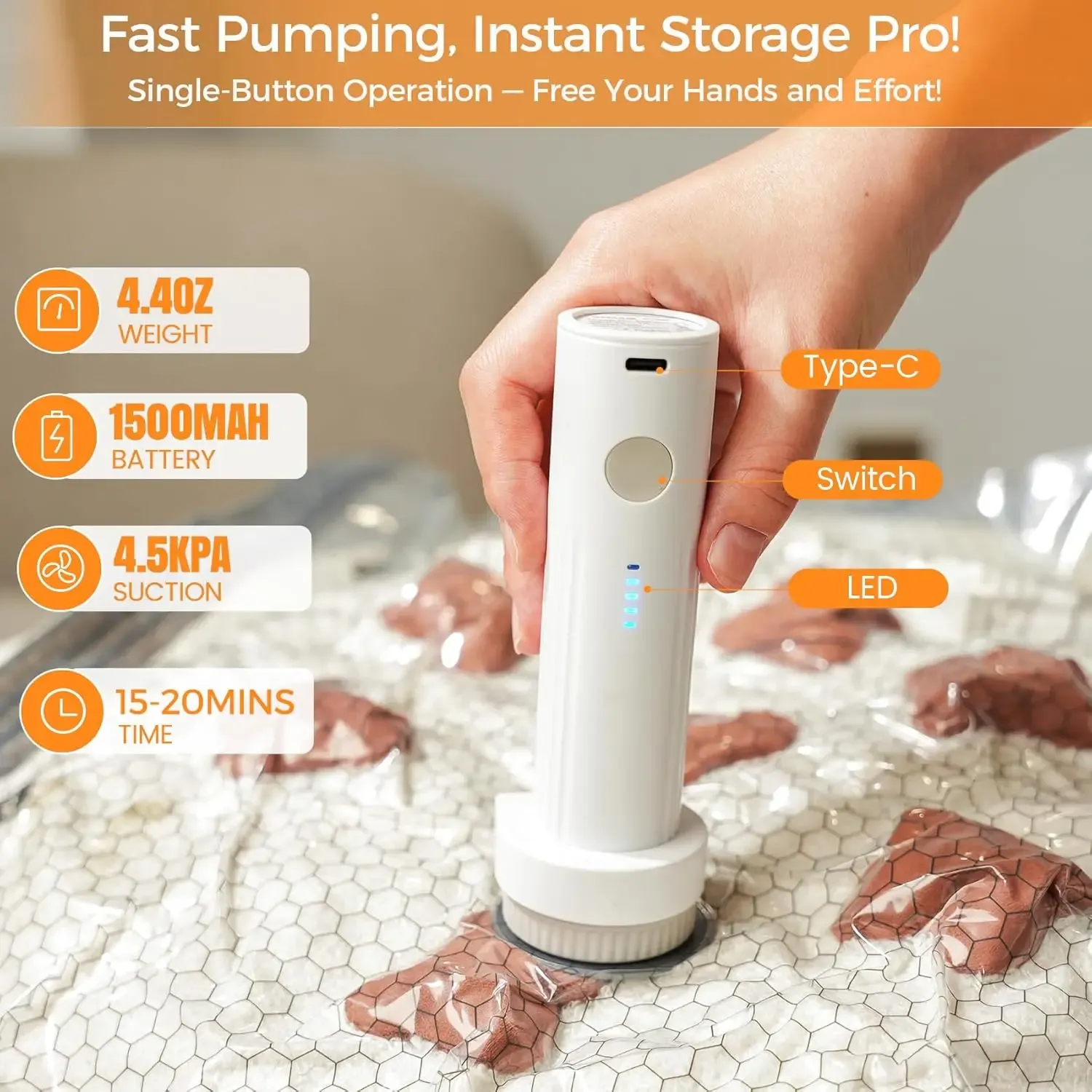 Sacs de compression sous vide pour vêtements avec pompe électrique portable, lot de 9 3