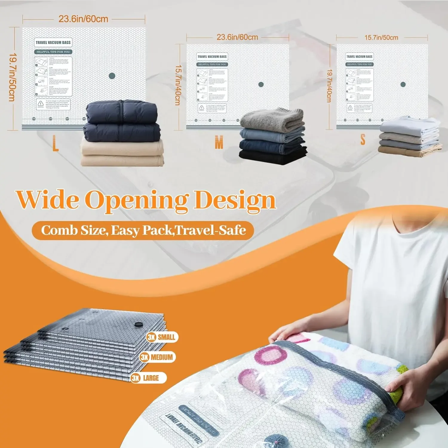 Sacs de compression sous vide pour vêtements avec pompe électrique portable, lot de 9 4