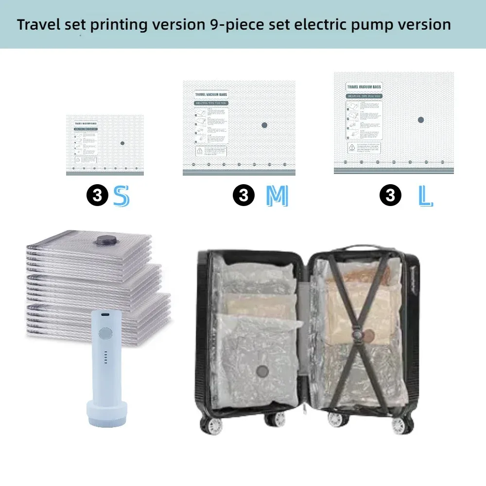 Sacs de compression sous vide pour vêtements avec pompe électrique portable, lot de 9 8