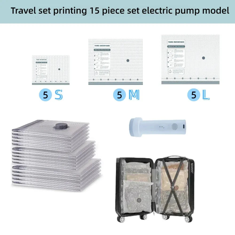 Sacs de compression sous vide pour vêtements avec pompe électrique portable, lot de 9 11