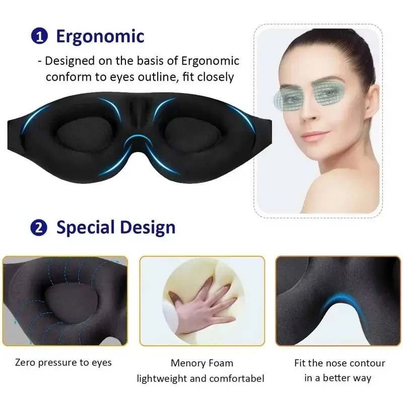 Masque de sommeil 3D ultra doux et occultant pour femmes et hommes, idéal pour le voyage et la maison, lot de 1, 2 ou 3 pièces 6