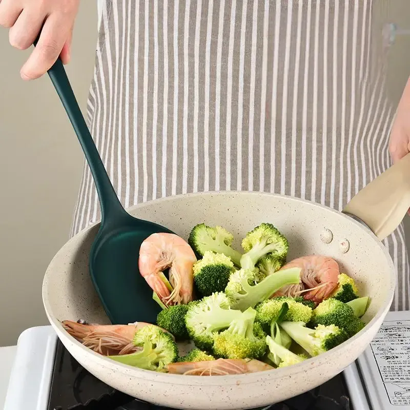 Ensemble de 5 ustensiles de cuisine en silicone de qualité alimentaire, vert : spatule antiadhésive résistante à la chaleur, louche, cuillère fendue 3
