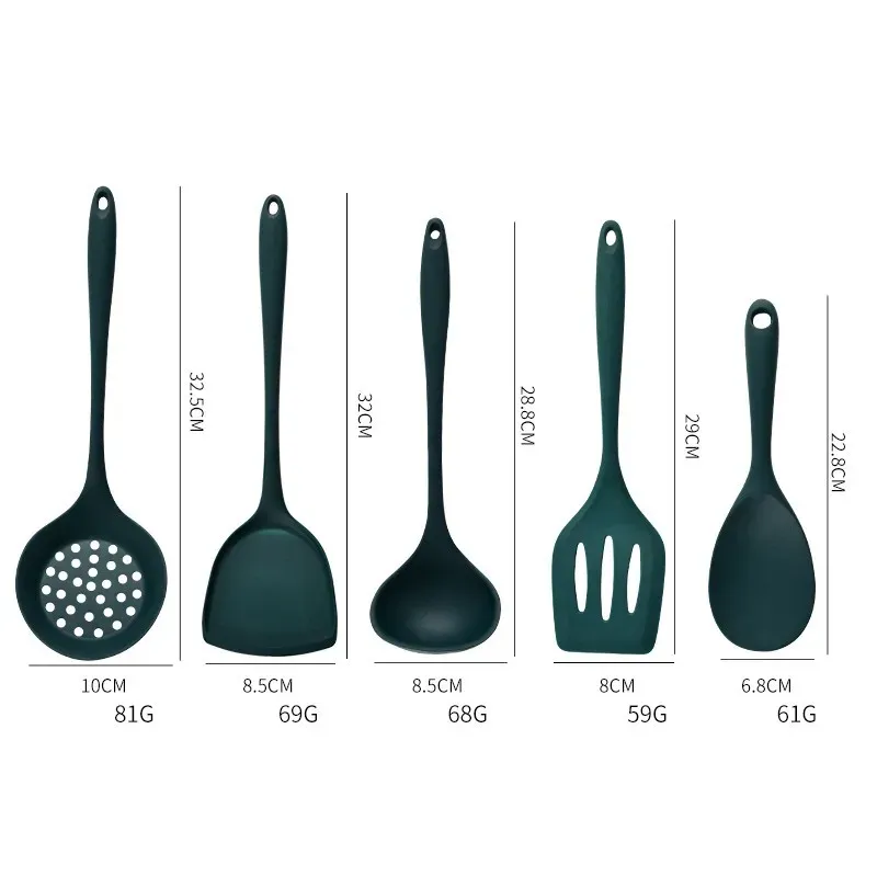 Ensemble d'ustensiles de cuisine en silicone vert