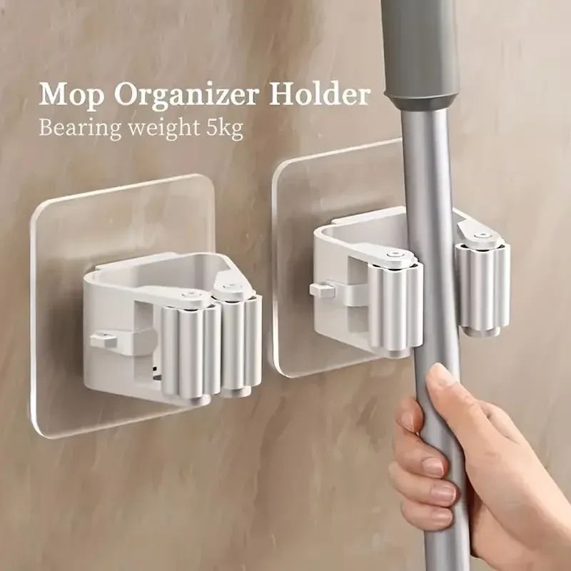 Lot de 4 supports pour serpillère sans perçage, pince à serpillère, support pour salle de bain, crochet de serpillère robuste - Image 1
