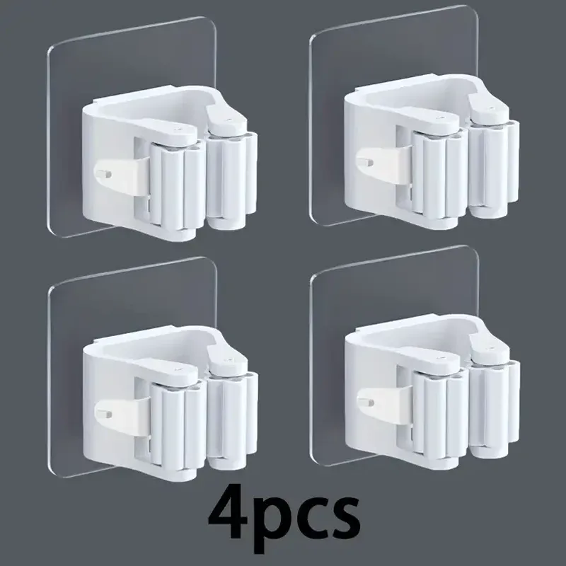 Lot de 4 supports pour serpillère sans perçage, pince à serpillère, support pour salle de bain, crochet de serpillère robuste 7