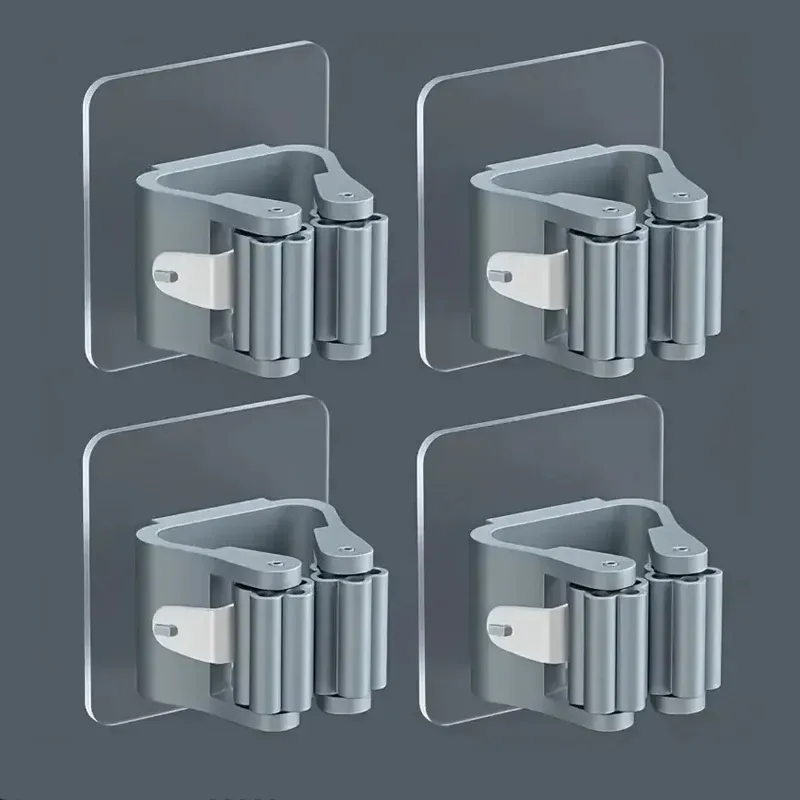 Lot de 4 supports pour serpillère sans perçage, pince à serpillère, support pour salle de bain, crochet de serpillère robuste 8