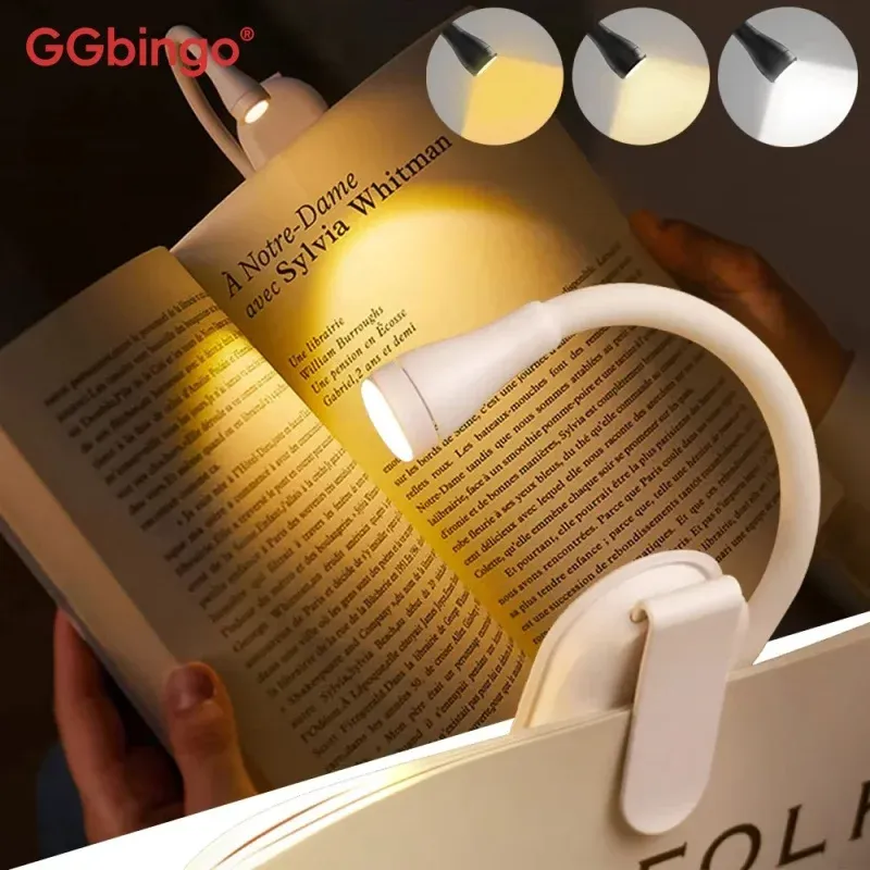 Lampe de lecture LED miniature rechargeable GGbingo, 3 couleurs, clip réglable à 360° 2