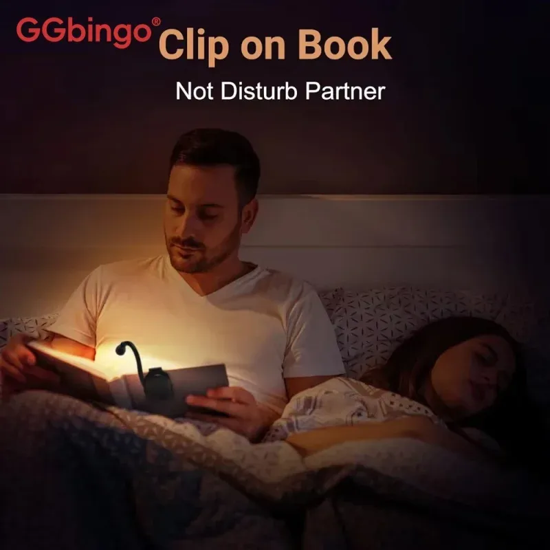 Lampe de lecture LED miniature rechargeable GGbingo, 3 couleurs, clip réglable à 360° 4