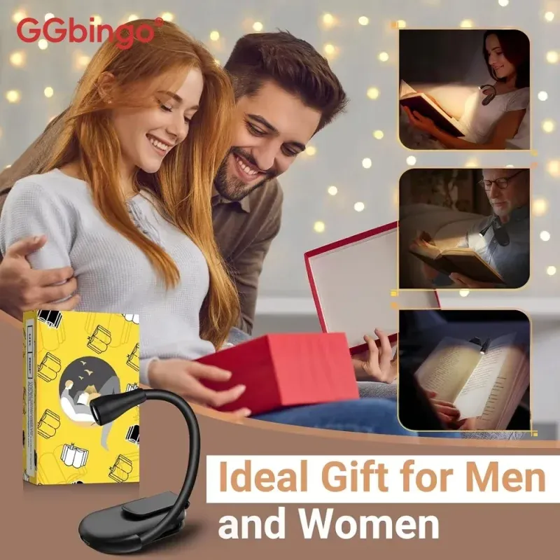 Lampe de lecture LED miniature rechargeable GGbingo, 3 couleurs, clip réglable à 360° 5