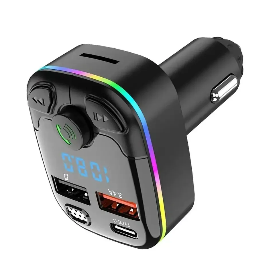 Chargeur de voiture Bluetooth 5.0 avec transmetteur FM, kit mains libres, charge rapide USB-C PD, double port USB et lecteur MP3 5