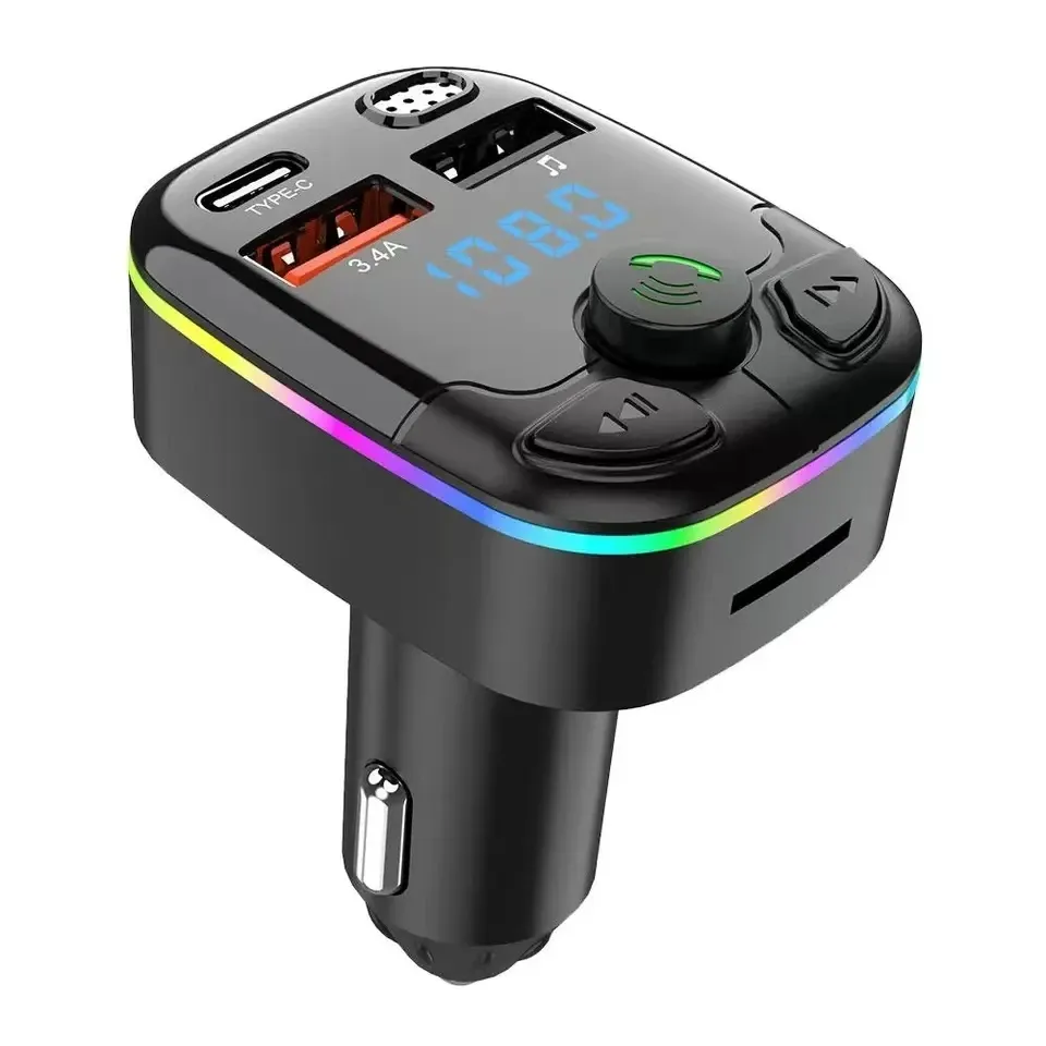 Chargeur de voiture Bluetooth 5.0 avec transmetteur FM, kit mains libres, charge rapide USB-C PD, double port USB et lecteur MP3 7
