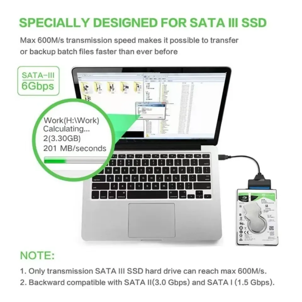 Câble adaptateur SATA vers USB 3.0 pour disque dur SSD 2,5 pouces 3