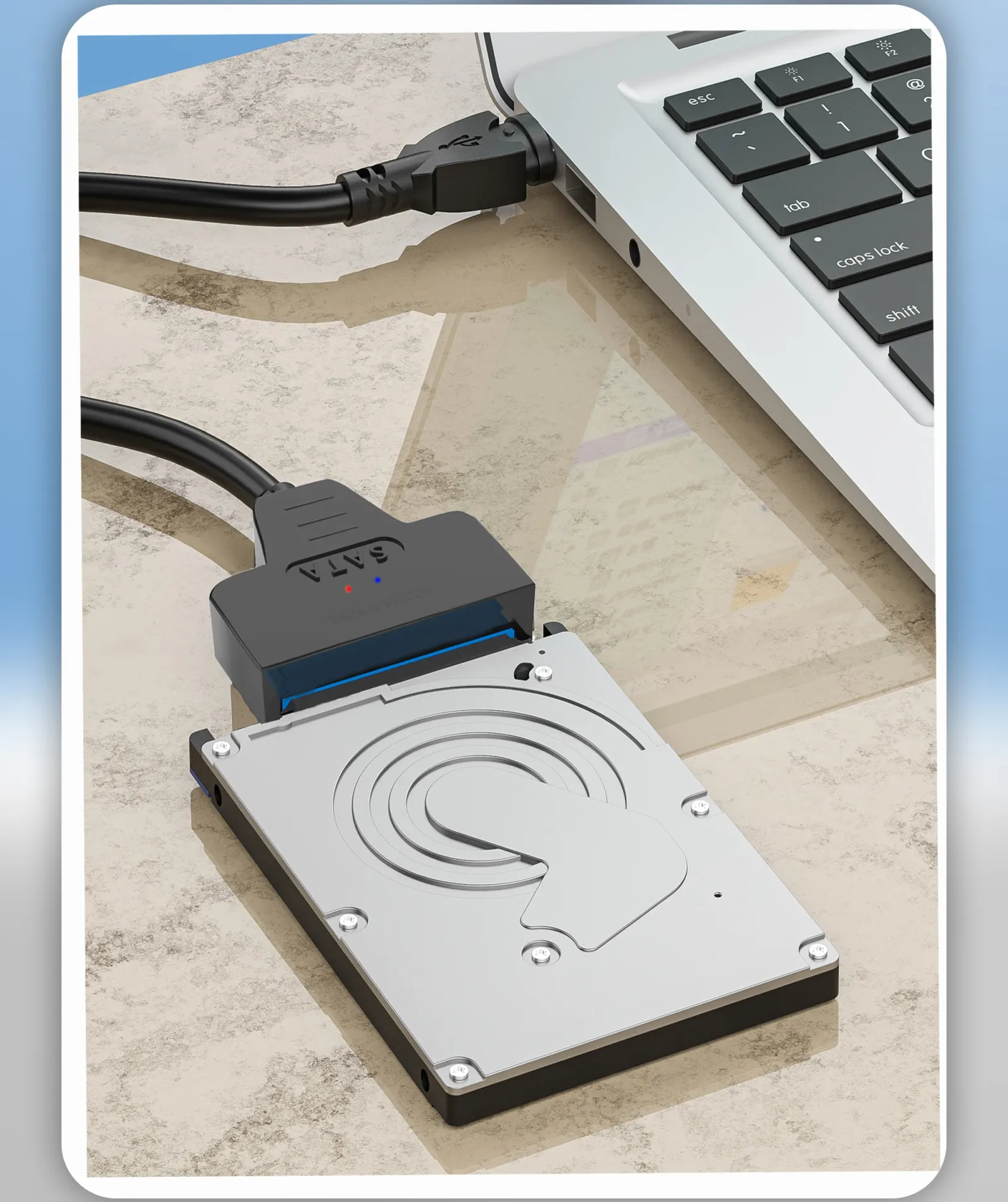 Connexion d'un disque SSD avec le câble adaptateur