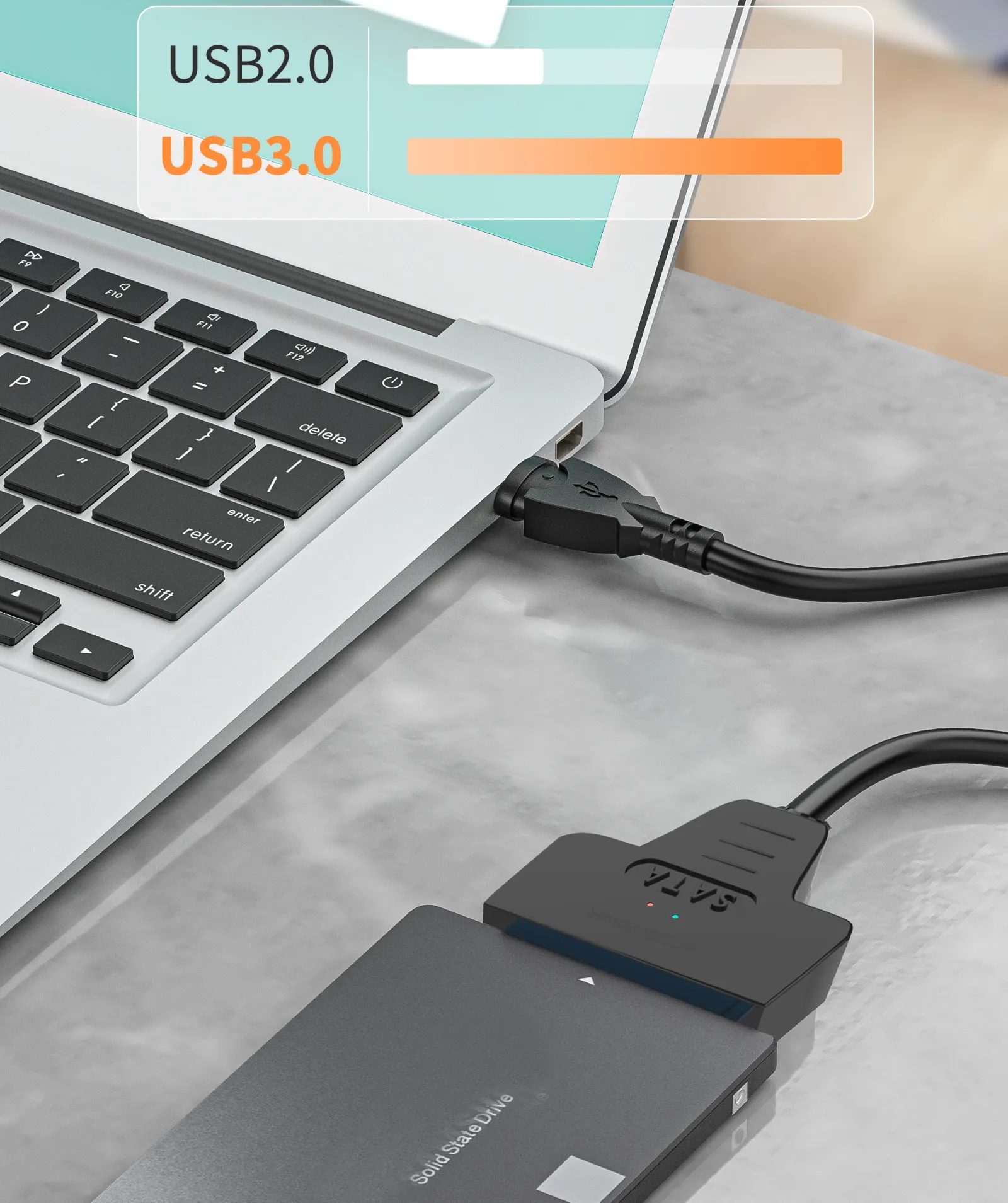 Détail du câble adaptateur SATA vers USB 3.0