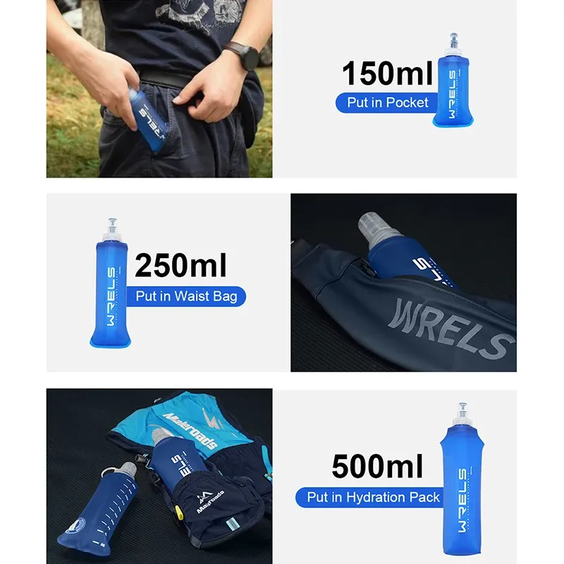 WRELS Gourde pliable en TPU sans BPA, flacon souple pour le sport, la randonnée et le camping 4
