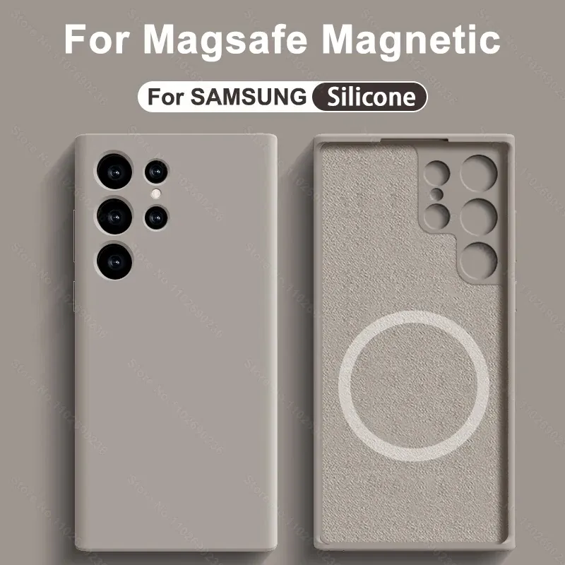 Coque en silicone liquide pour Samsung Galaxy compatible MagSafe, S25, S24, S23, S22, S21, Ultra, Plus, FE, charge sans fil, coque arrière magnétique antichoc - Image 1