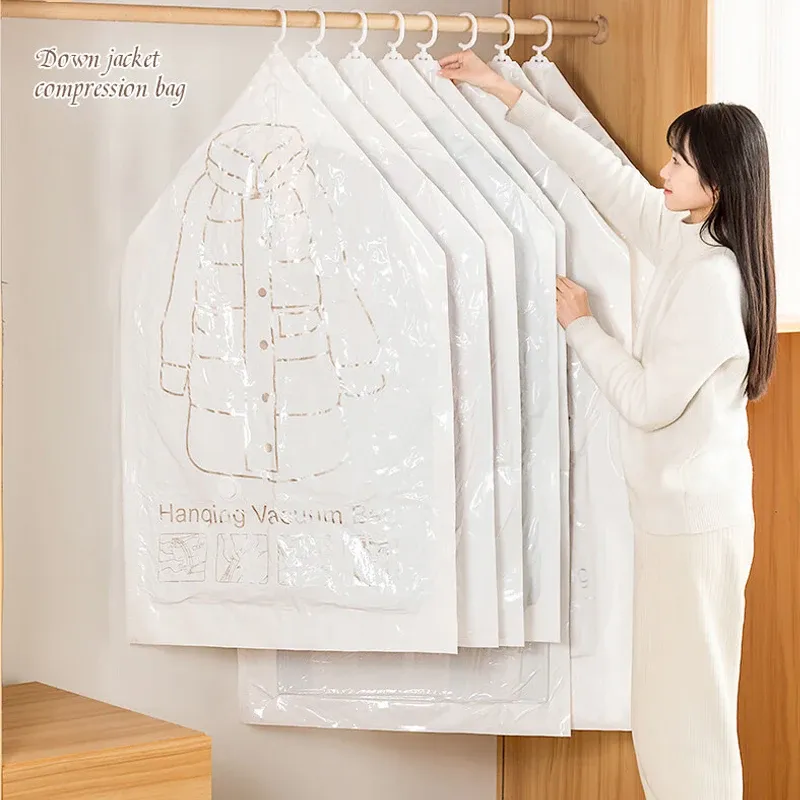 Sac de compression sous vide pour vêtements, grande capacité, à suspendre – Organisateur de garde-robe, 1 pièce 3