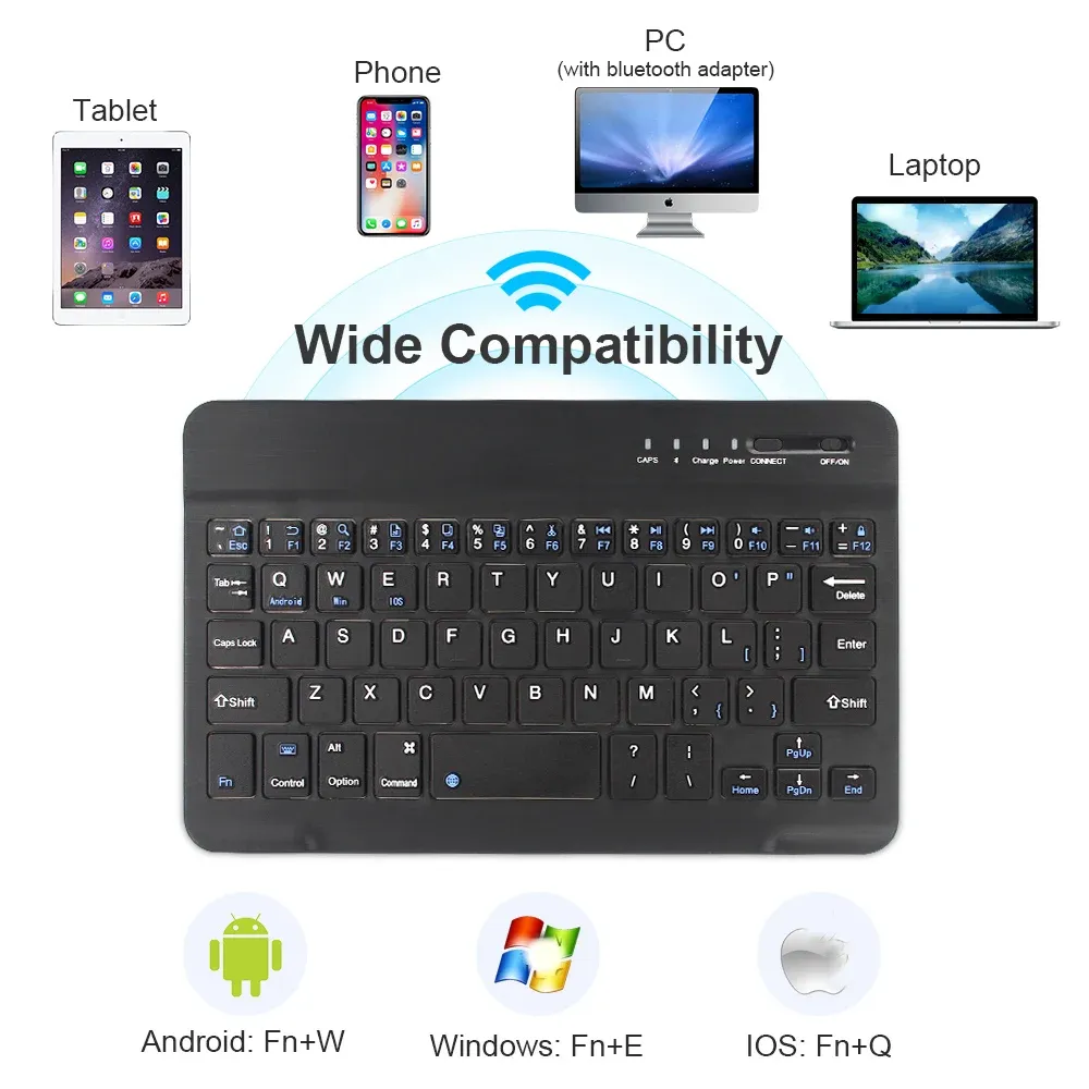 Mini clavier sans fil Bluetooth pour ordinateur portable, tablette et téléphone, compatible Android, iOS et Windows 6
