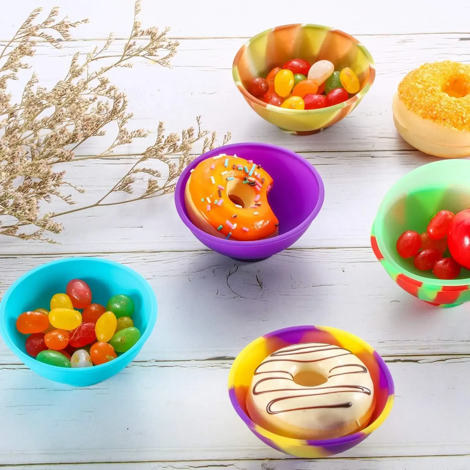 Ensemble de 2 bols en silicone réutilisables pour la cuisine, idéals pour épices, noix, fruits et collations 4