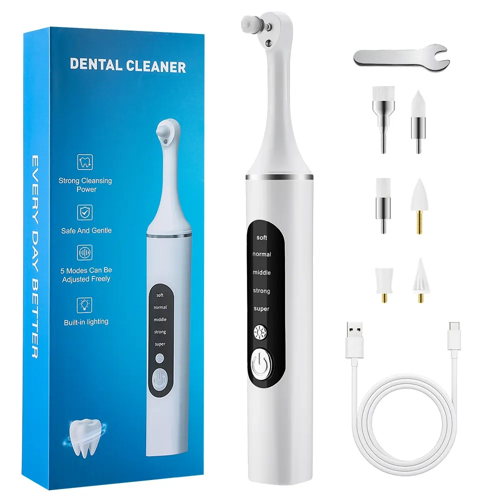 Polisseuse électrique pour dents avec 5 modes de vitesse, 6 têtes de brosse et lumière LED