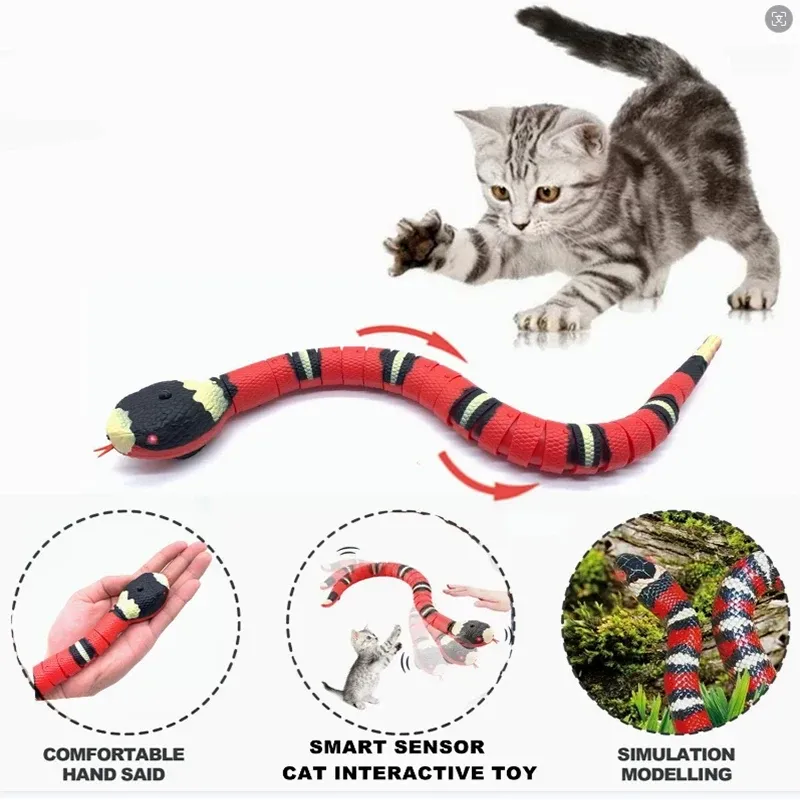 Jouet interactif automatique pour chat en forme de serpent, à détection intelligente et rechargeable par USB