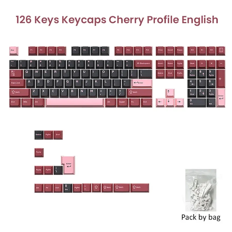 Jeu de 126 touches Double Shot en PBT profil Cherry pour clavier mécanique, compatible switches MX et claviers GMK67, GMK87, GMK61 8