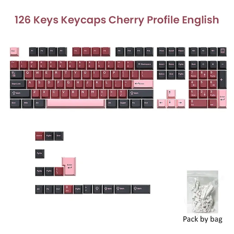 Jeu de 126 touches Double Shot en PBT profil Cherry pour clavier mécanique, compatible switches MX et claviers GMK67, GMK87, GMK61 7