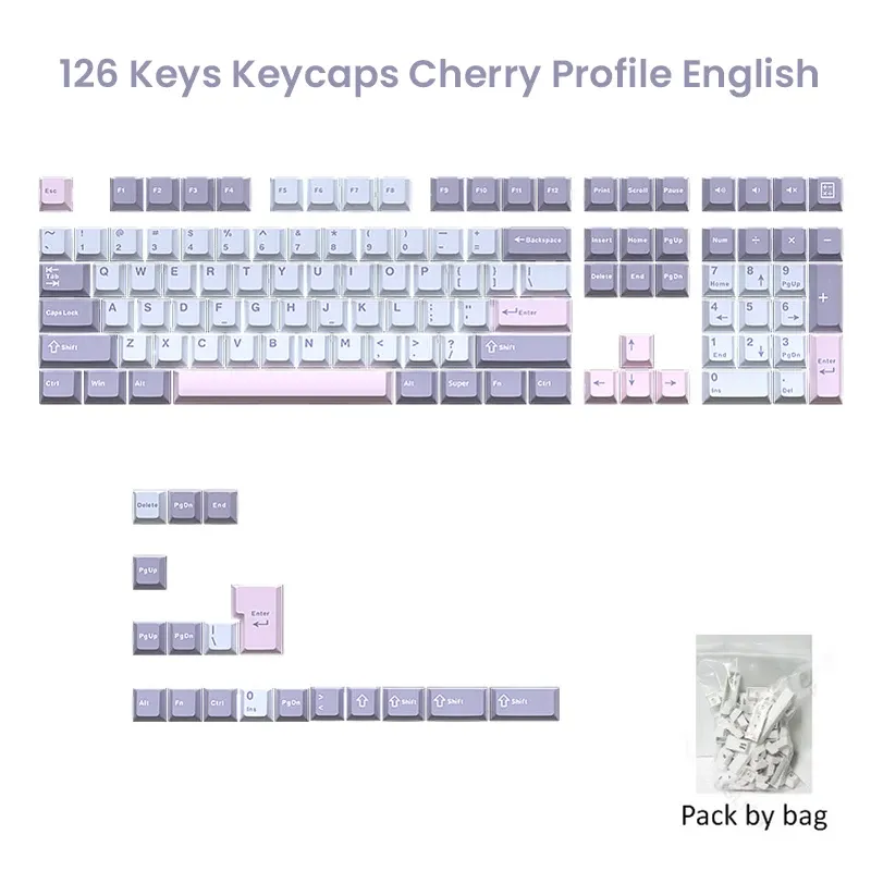 Jeu de 126 touches Double Shot en PBT profil Cherry pour clavier mécanique, compatible switches MX et claviers GMK67, GMK87, GMK61 10