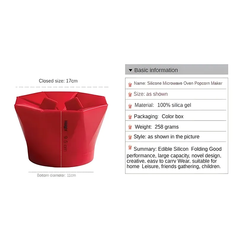Bols à pop-corn pliables en silicone, ustensiles de cuisine faciles à utiliser et de haute qualité, seau à pop-corn, bol à pop-corn passe au micro-ondes 6