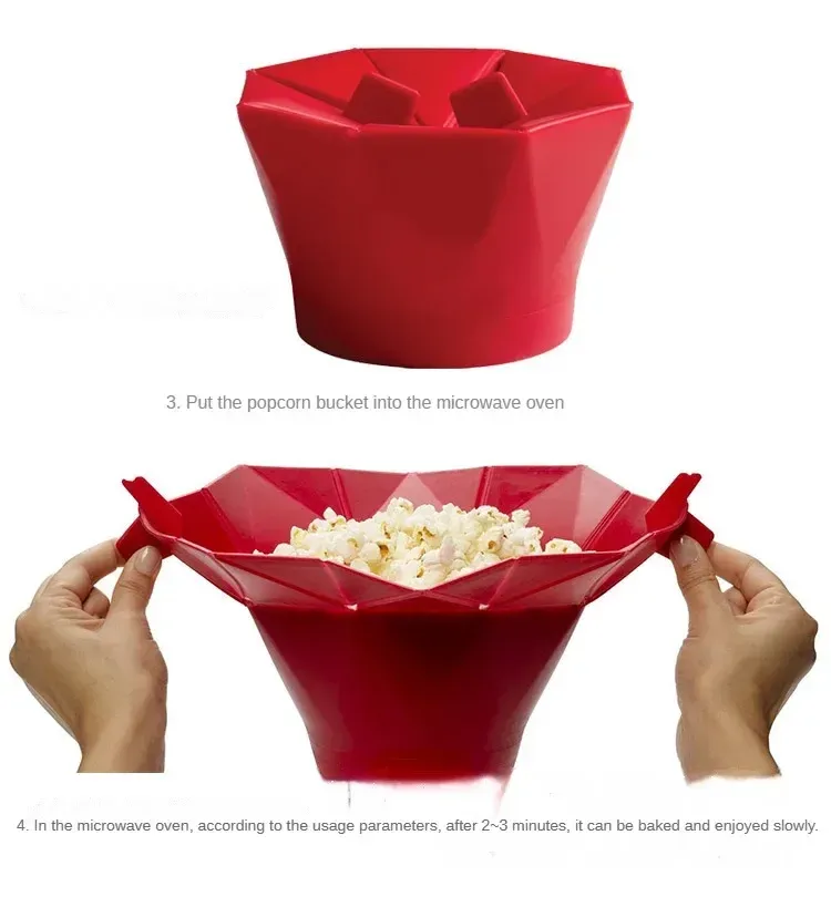 Bol à pop-corn pliable en silicone, vue rapprochée