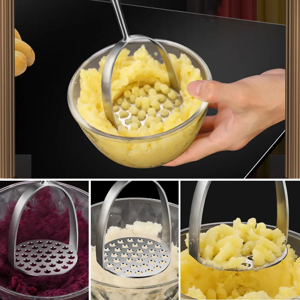 Presse-purée en action pour écraser des pommes de terre