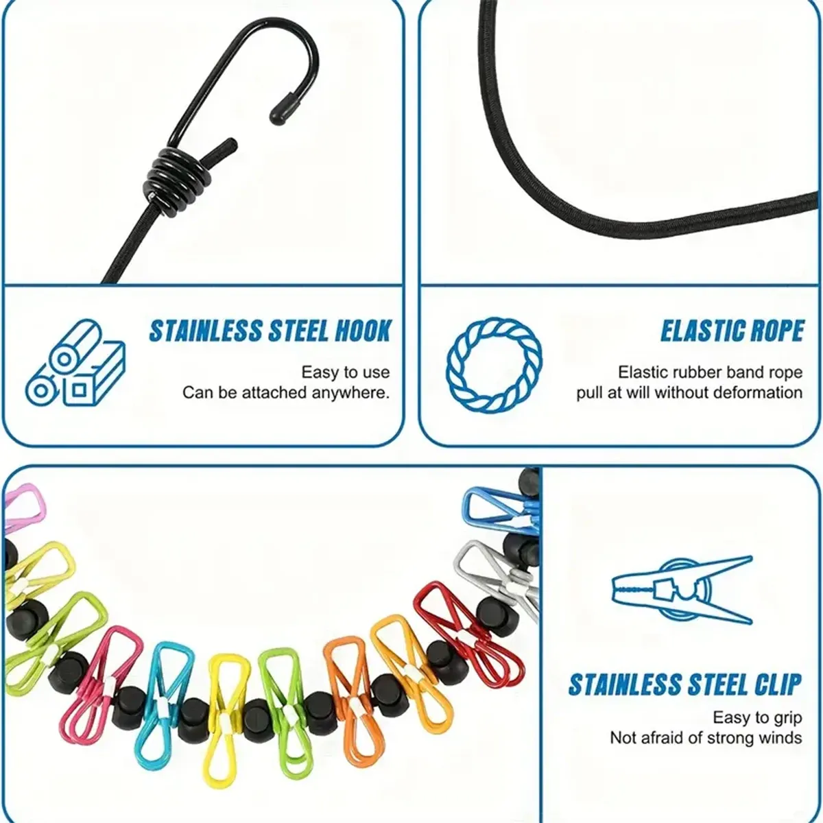 Corde à linge rétractable portable de voyage avec 12 pinces 2
