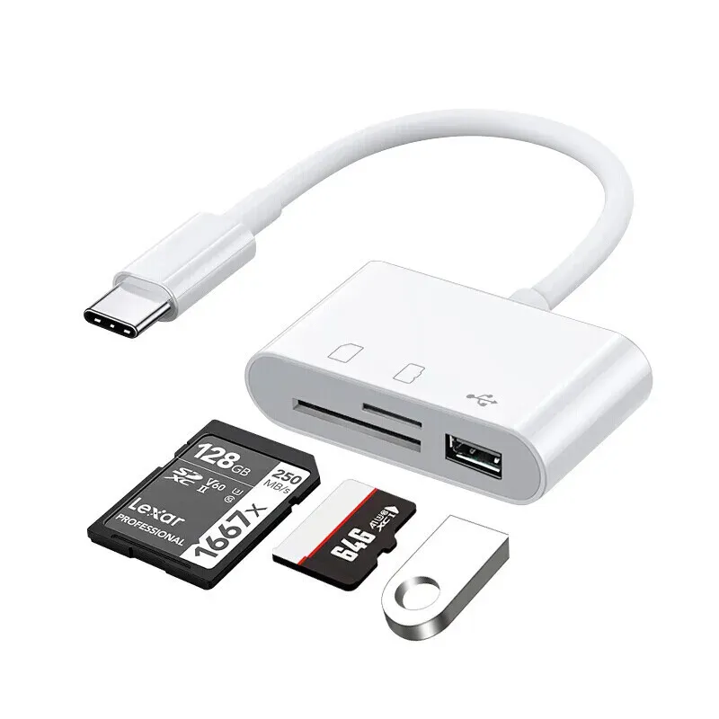 Adaptateur lecteur de carte 3 en 1 USB Type-C vue d'ensemble