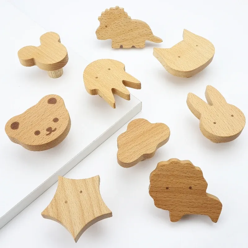 Poignées d'armoire en bois avec motifs d'animaux, crochets en bois, poignées de meubles pour armoires et tiroirs, boutons de porte, poignées de porte de garde-robe de cuisine - Image 1