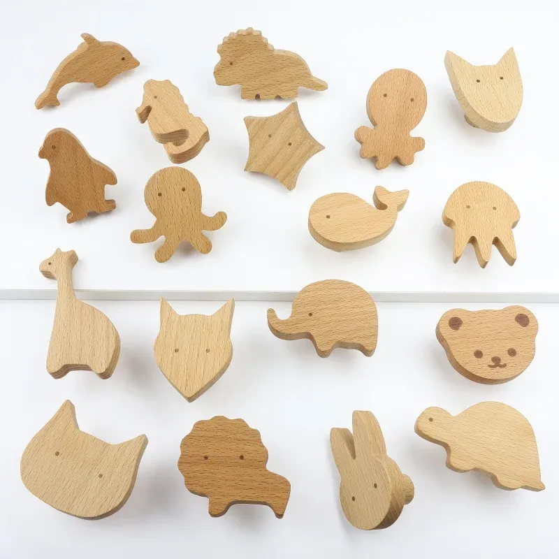 Poignées d'armoire en bois avec motifs d'animaux, crochets en bois, poignées de meubles pour armoires et tiroirs, boutons de porte, poignées de porte de garde-robe de cuisine 3