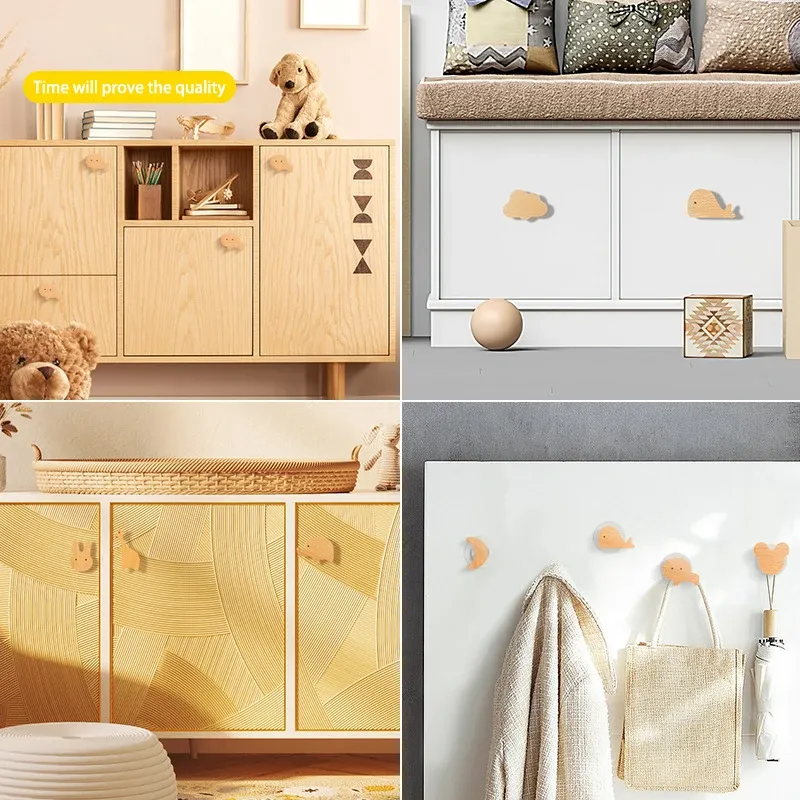 Poignées d'armoire en bois avec motifs d'animaux, crochets en bois, poignées de meubles pour armoires et tiroirs, boutons de porte, poignées de porte de garde-robe de cuisine 6