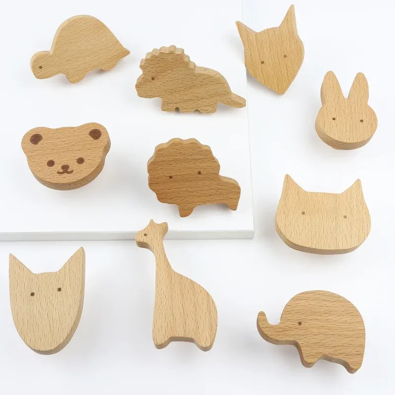 Poignées d'armoire en bois avec motifs d'animaux, crochets en bois, poignées de meubles pour armoires et tiroirs, boutons de porte, poignées de porte de garde-robe de cuisine 5