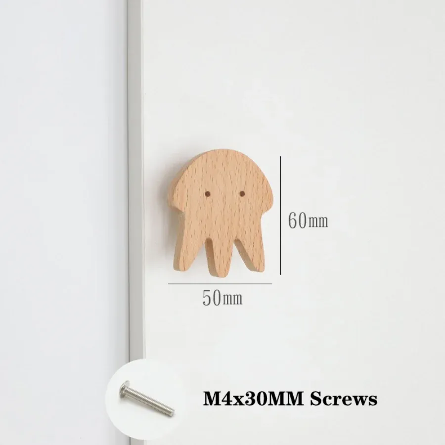 Poignées d'armoire en bois avec motifs d'animaux, crochets en bois, poignées de meubles pour armoires et tiroirs, boutons de porte, poignées de porte de garde-robe de cuisine 16